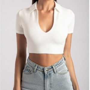 Meshki Ronda Short Sleeve Collar Tie Back Crop
